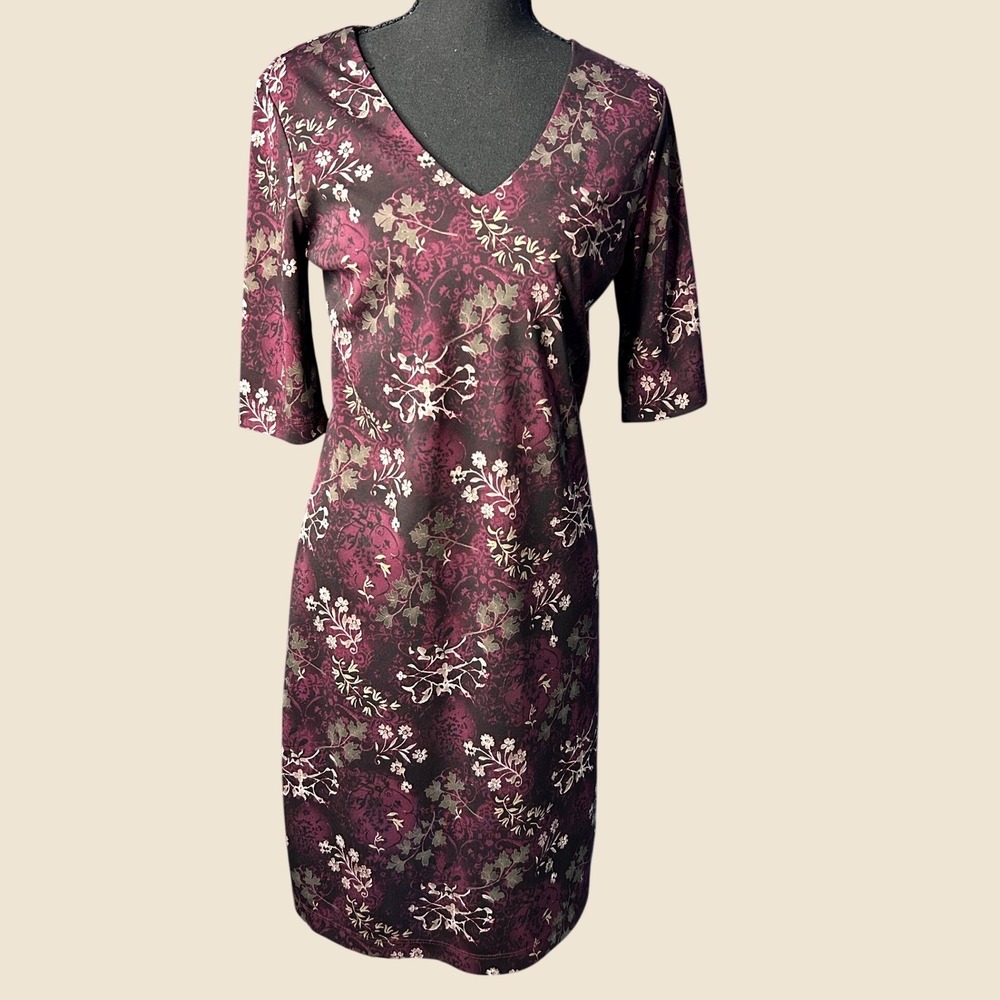 Vtg Womens Purple Whimsigoth Y2K Dark Floral Dress Sz S Fairy Grunge V-Neck Vamp